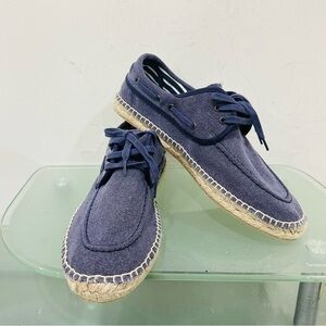 Silbon Men’s Blue Nautical Covered  Espadrilles With Laces And  Jute Soles Sz 12
